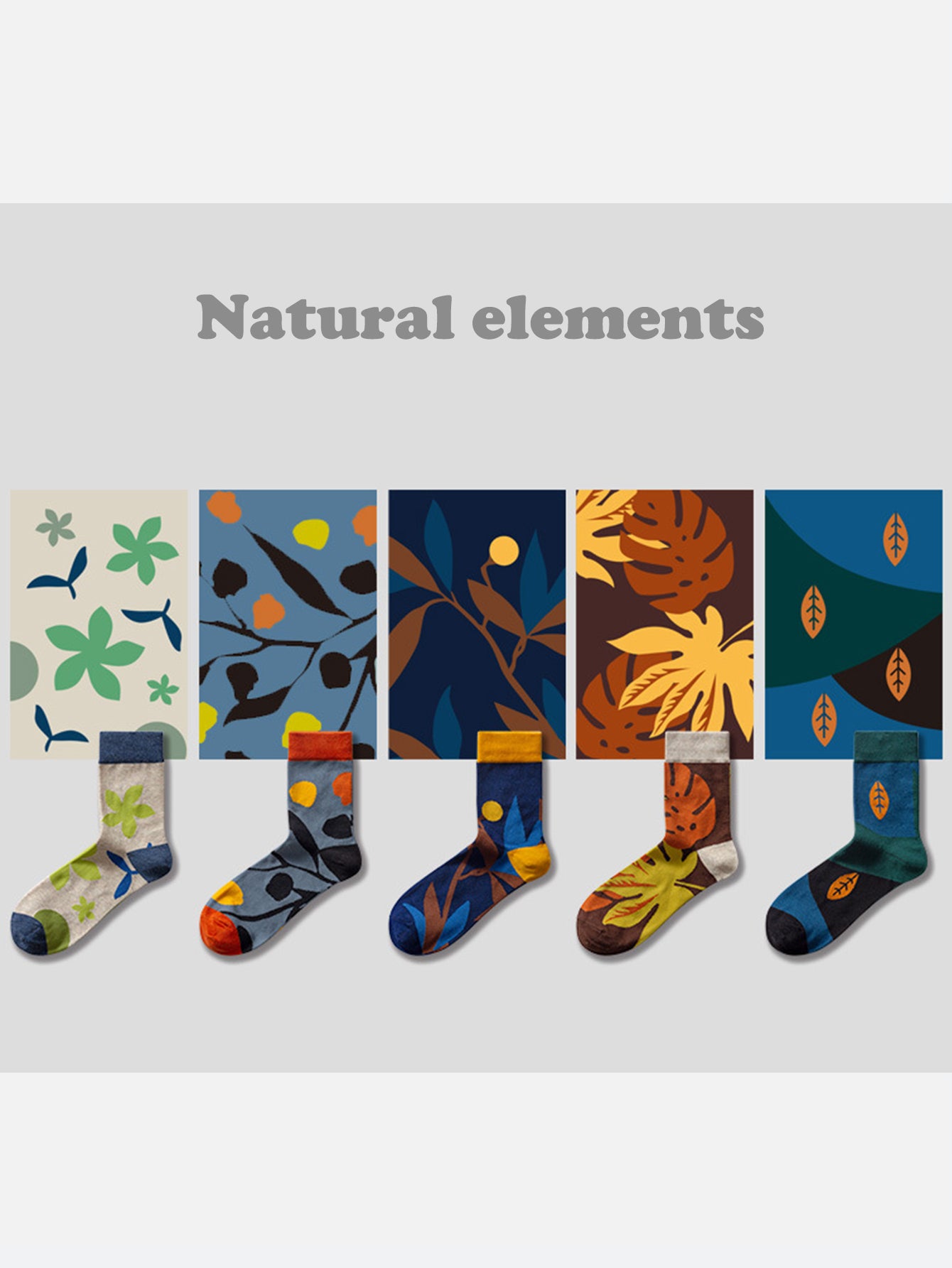 5 Pairs Of Colorful Socks With Natural Elements