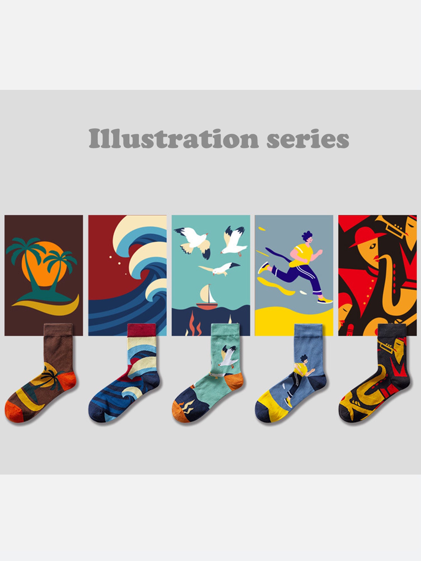 5 Pairs Of Illustration Series Colorful Socks