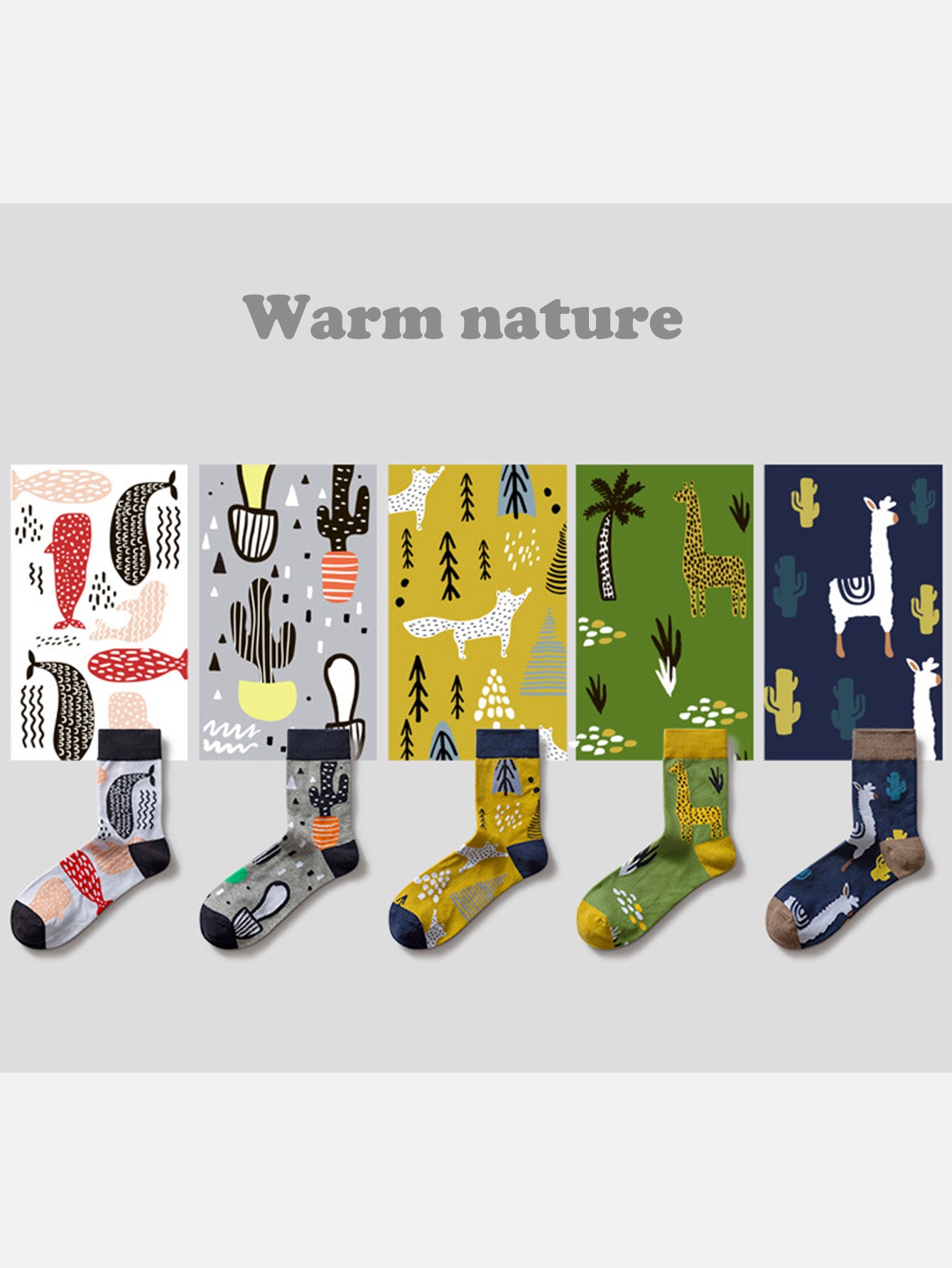 5 Pairs Of Colorful Socks From The Natural Animal Series