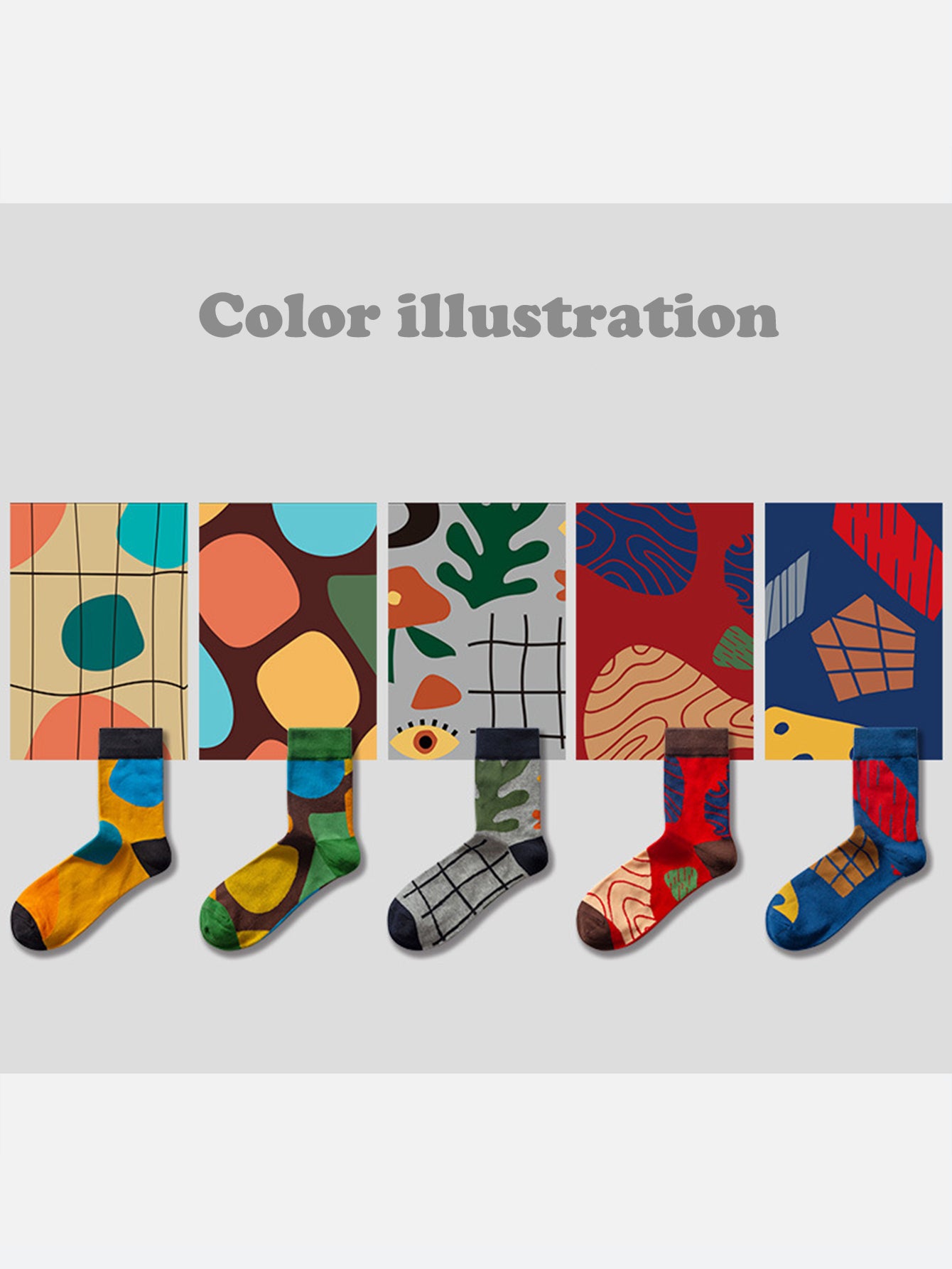 5 Pairs of Colorful Illustrated Colorful Socks