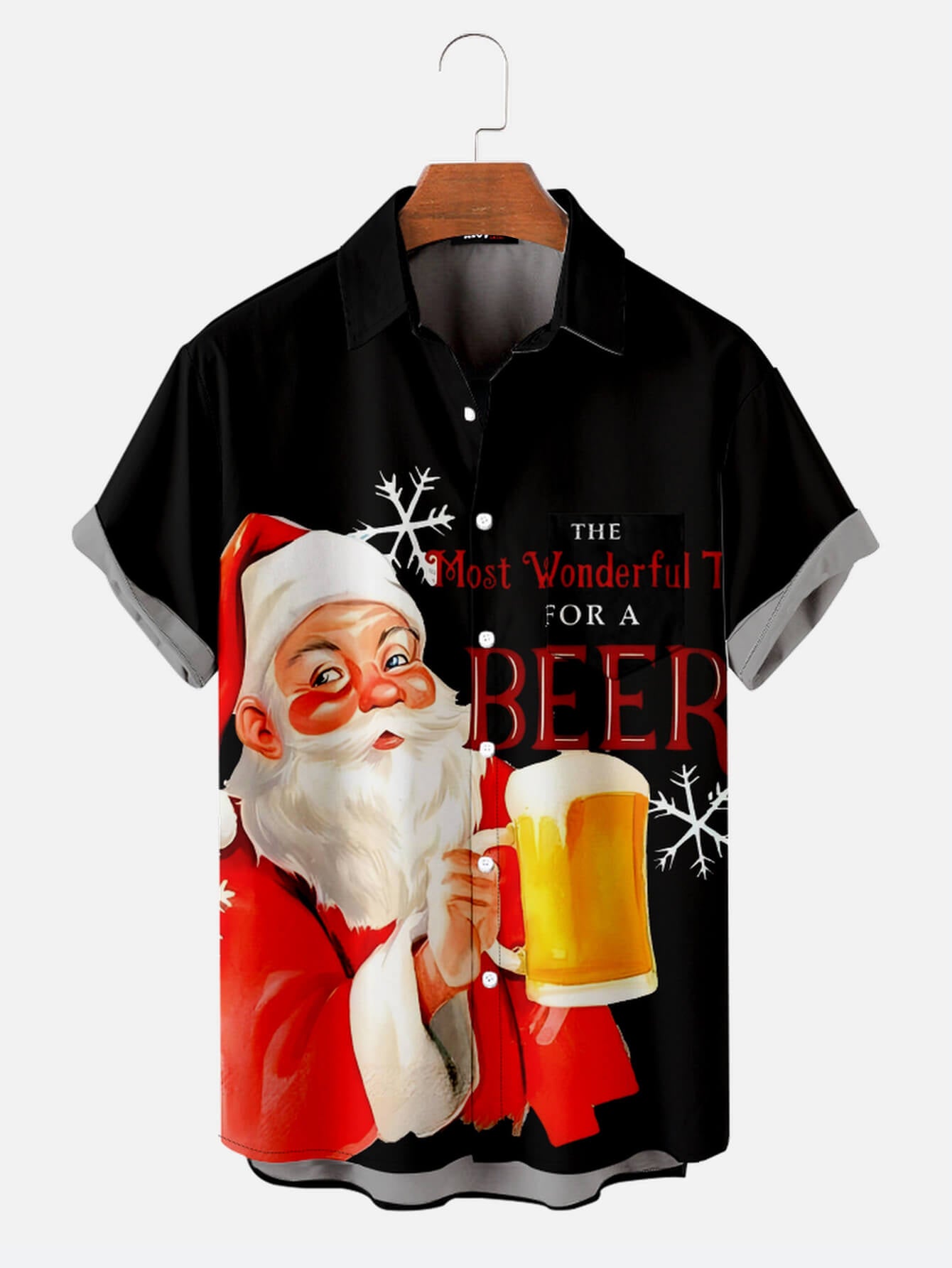 Santa Claus Drinks Beer Black Lapel Shirt