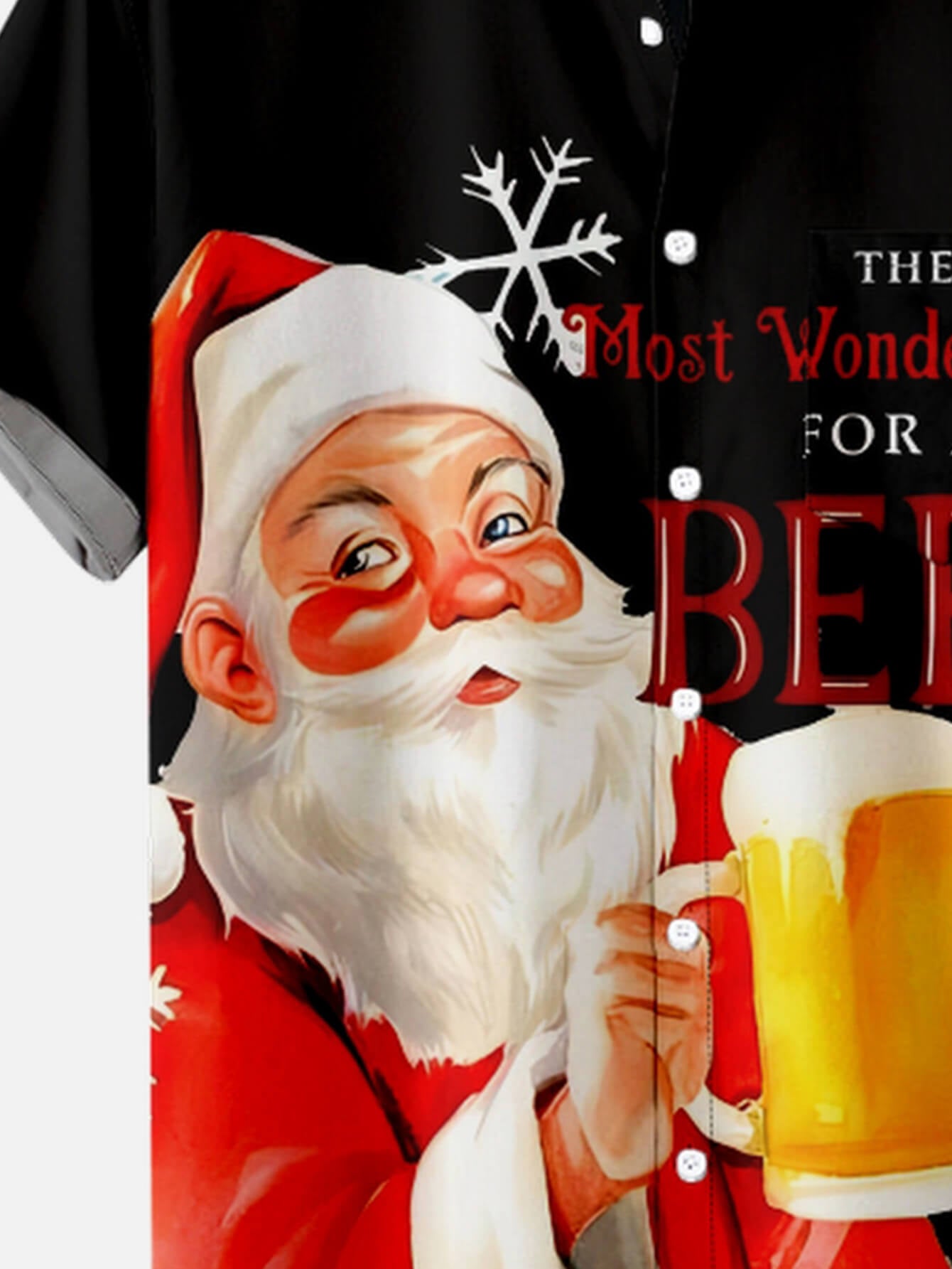 Santa Claus Drinks Beer Black Lapel Shirt