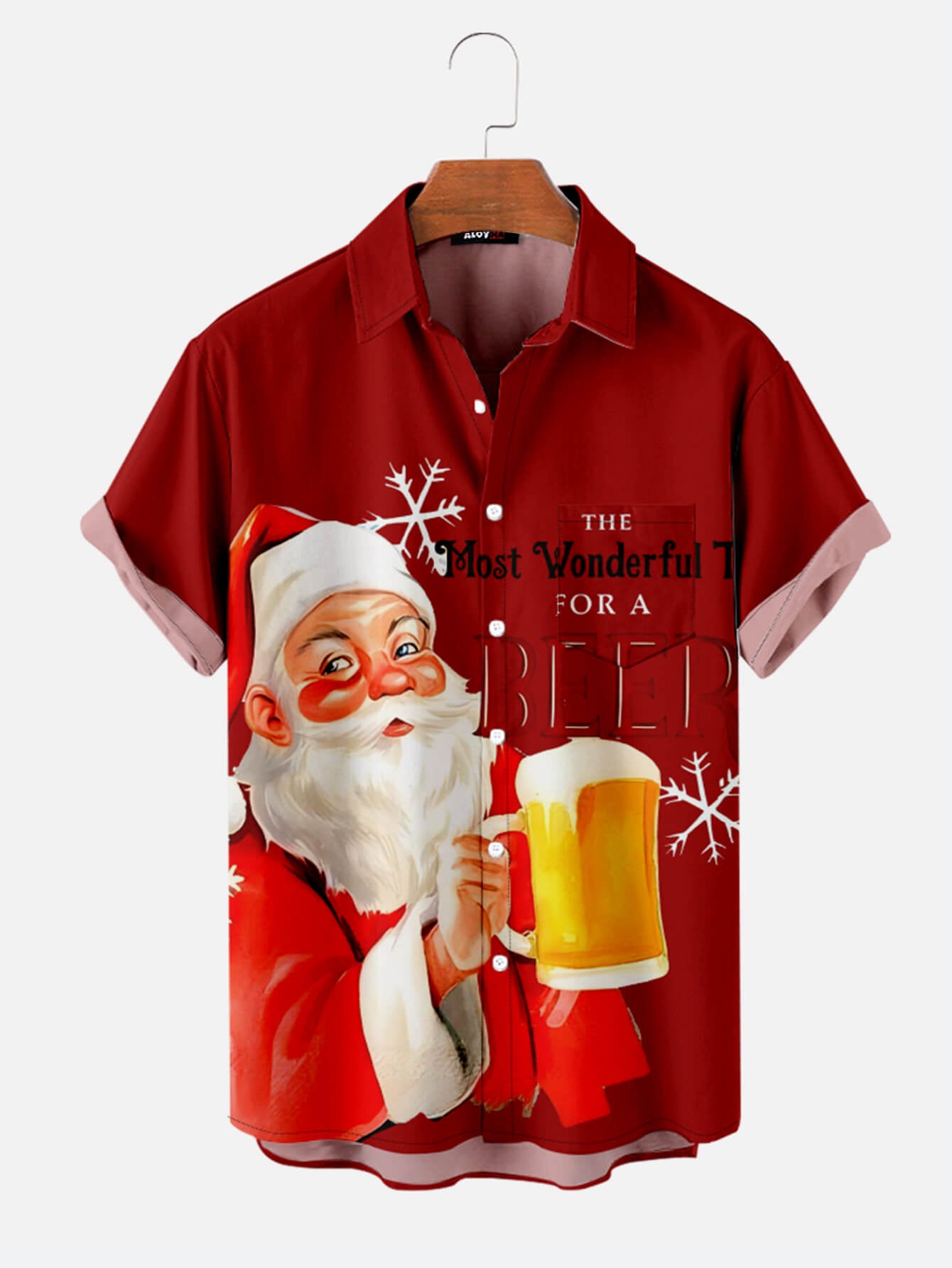 Santa Claus Drinks Beer Lapel Shirt