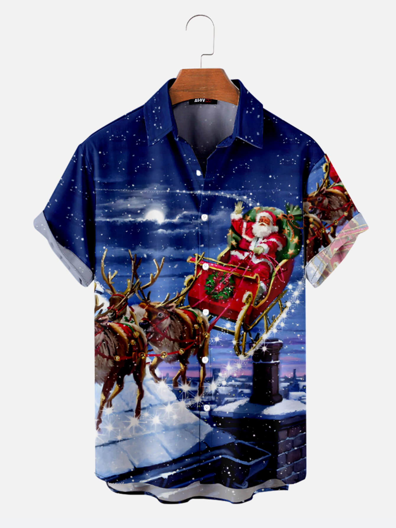 Santa Claus Gift Print Lapel Shirt