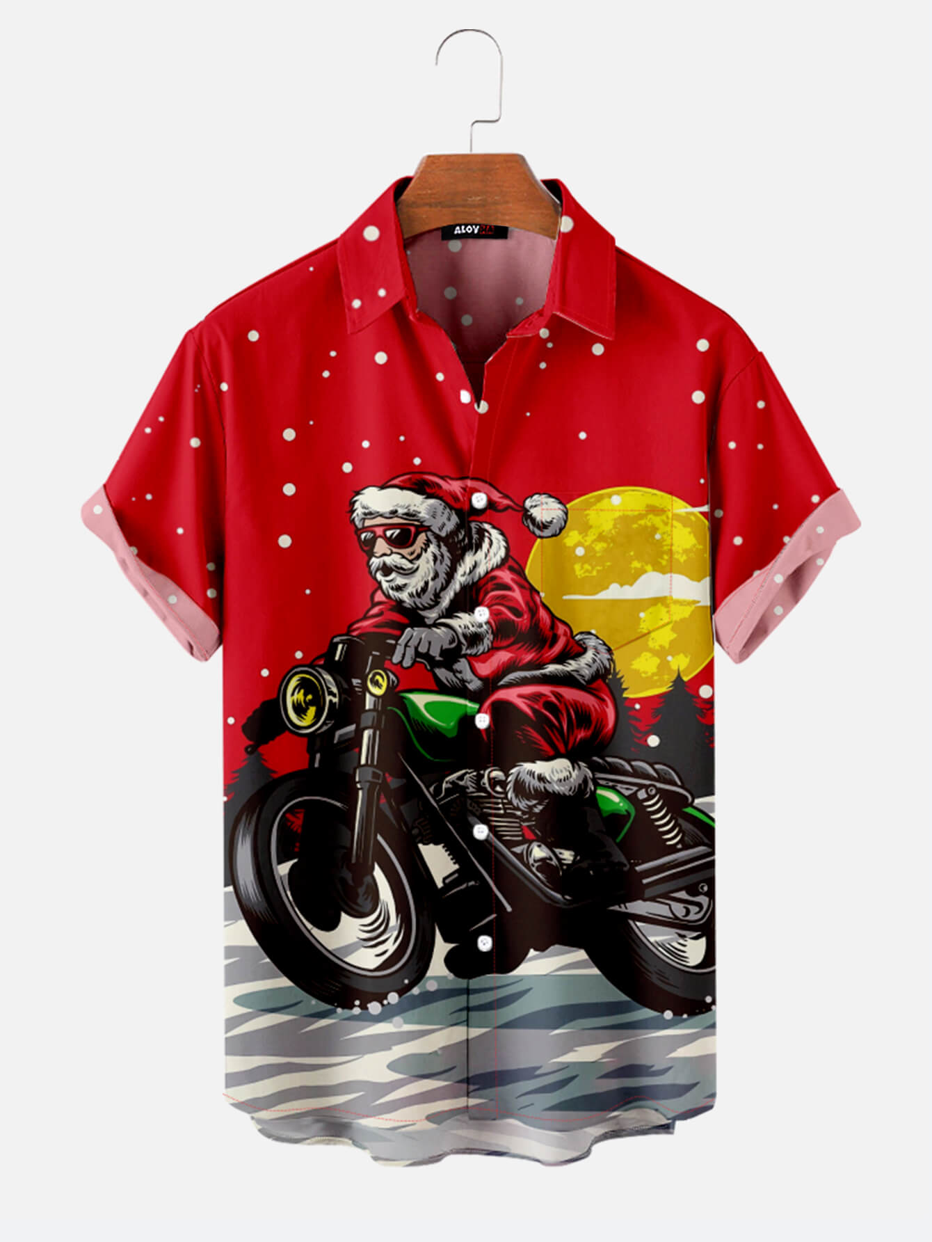 Santa Claus Riding Motorcycle Lapel Shirt