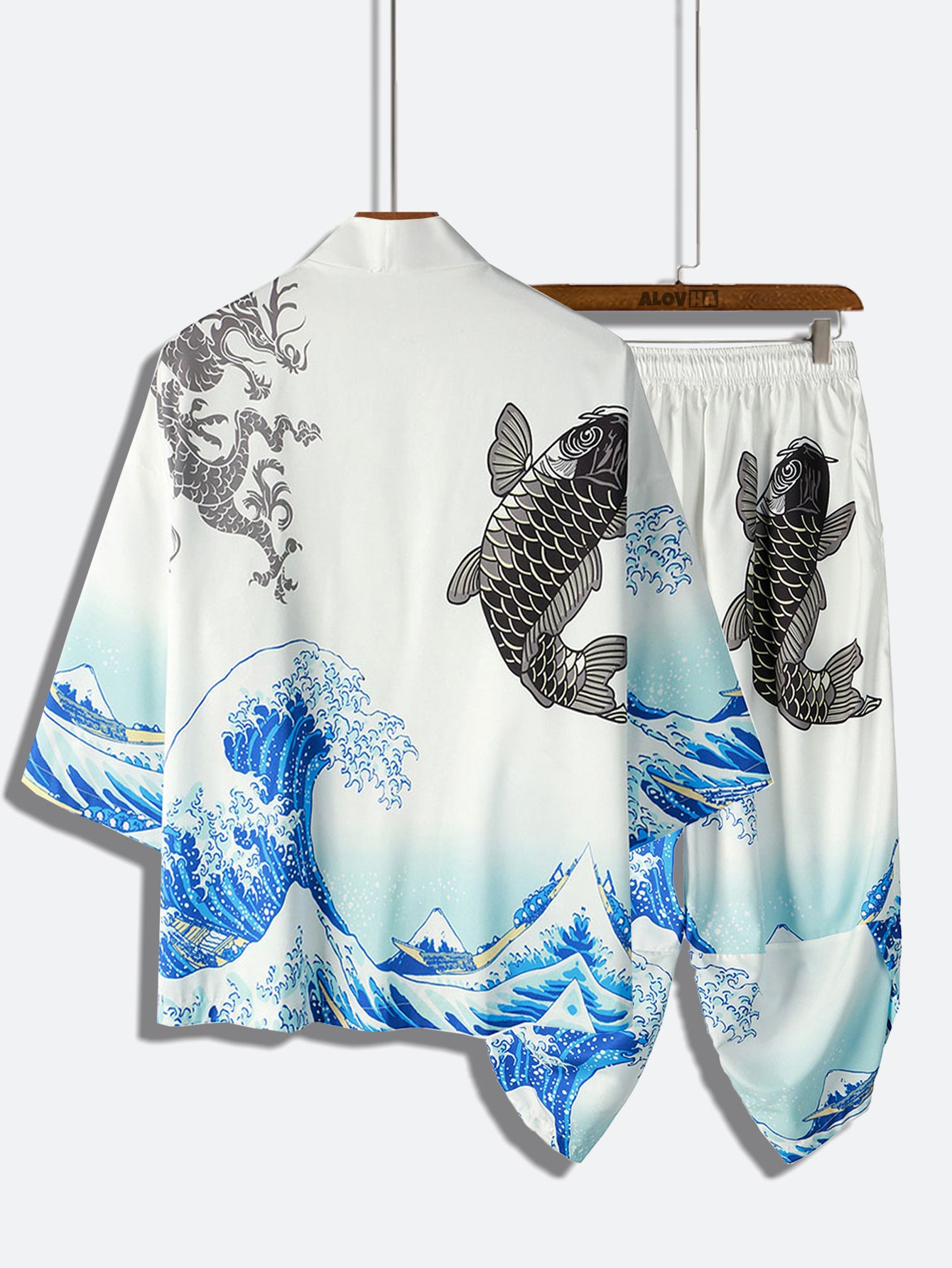 Sea Wave Koi Print Kimono Set