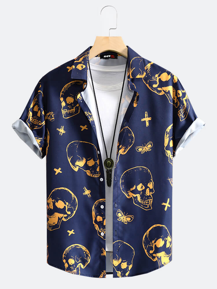 Skull Print Breathable Lapel Shirt