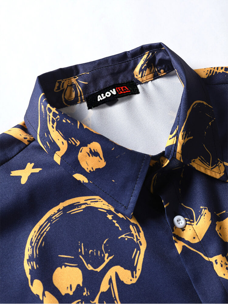 Skull Print Breathable Lapel Shirt