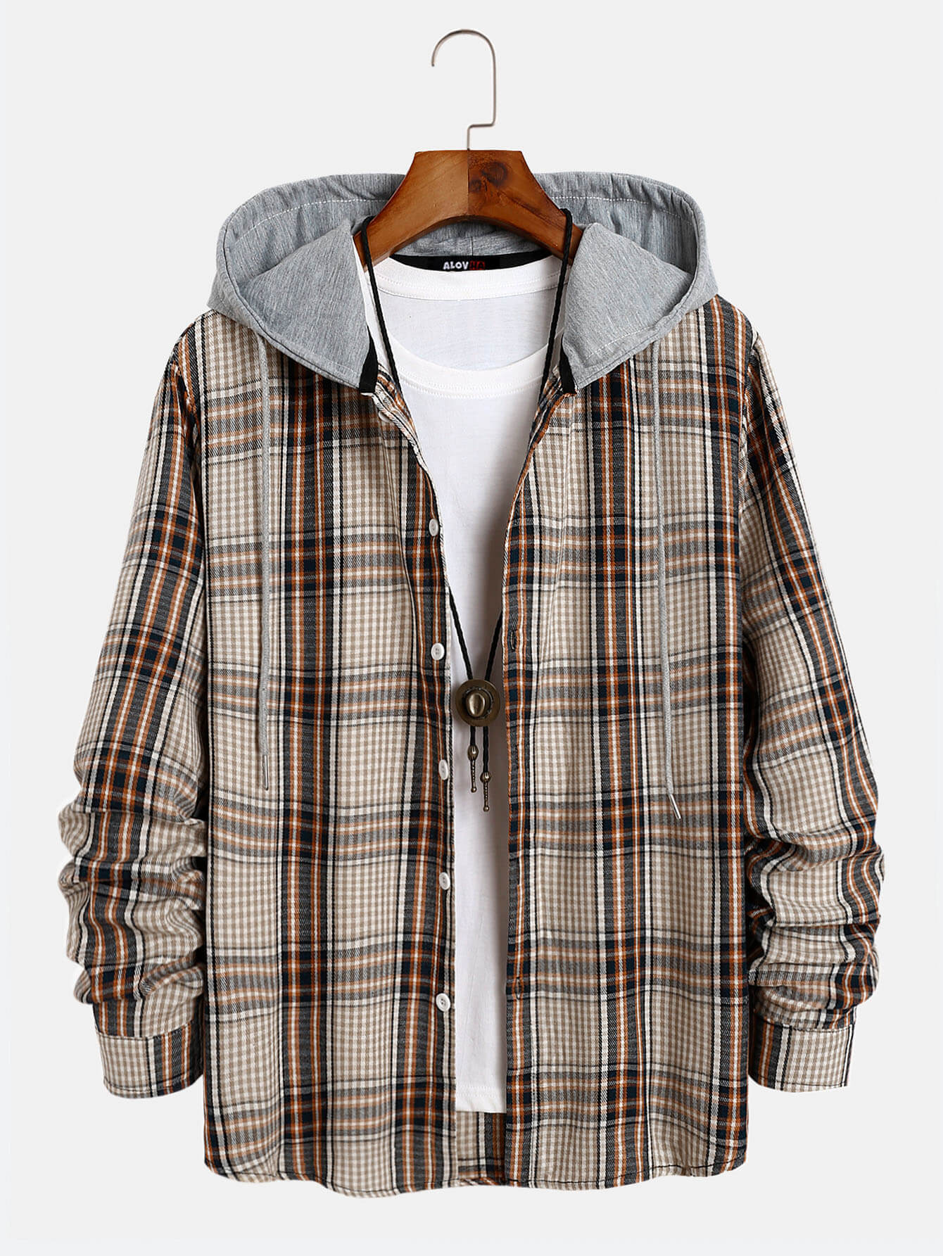 Slouchy Check Print Hooded Overshirt