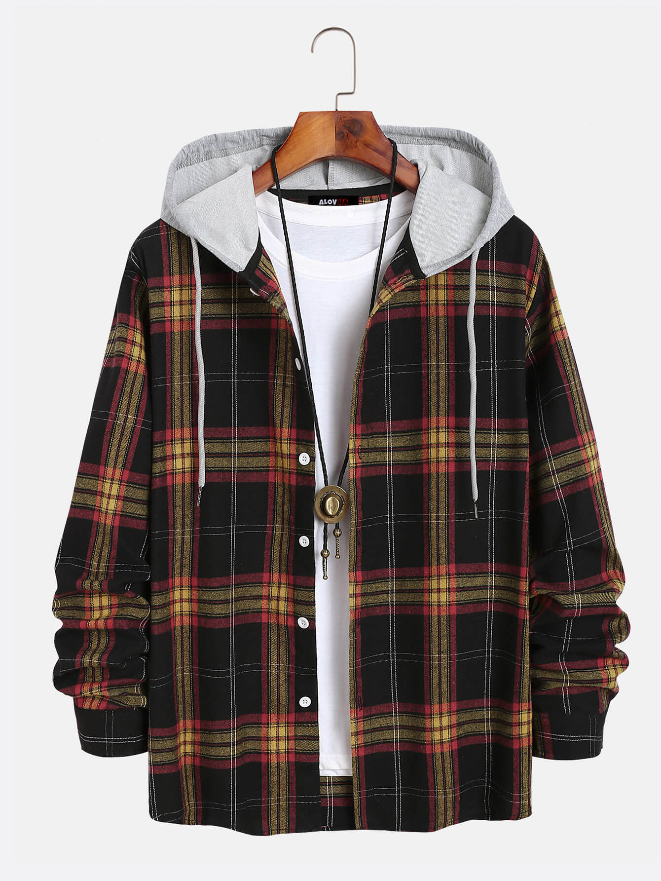 Slouchy Check Print Hooded Overshirt