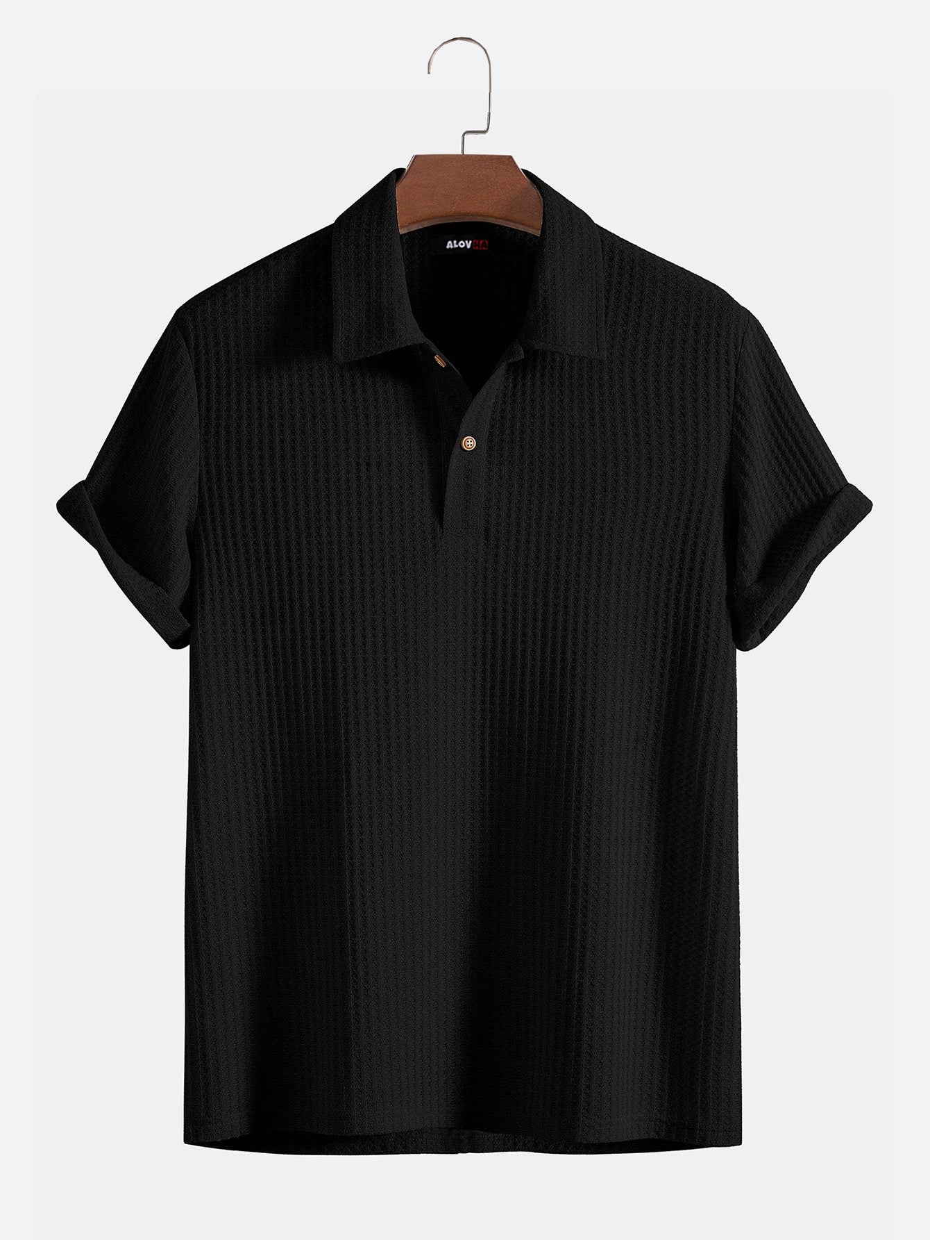 Solid Knitted Textured Short Sleeve Polo Shirt