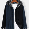 Stylish Corduroy Paneled Long-Sleeved Plaid Hoodie