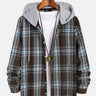 Trendy Check Hooded Long Sleeve Button Up Shirt