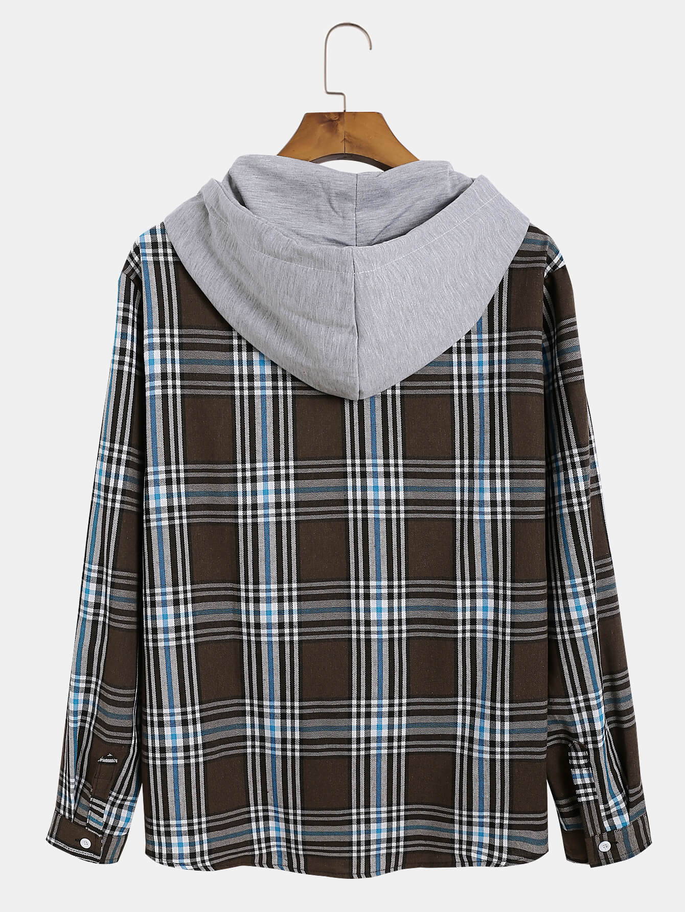 Trendy Check Hooded Long Sleeve Button Up Shirt