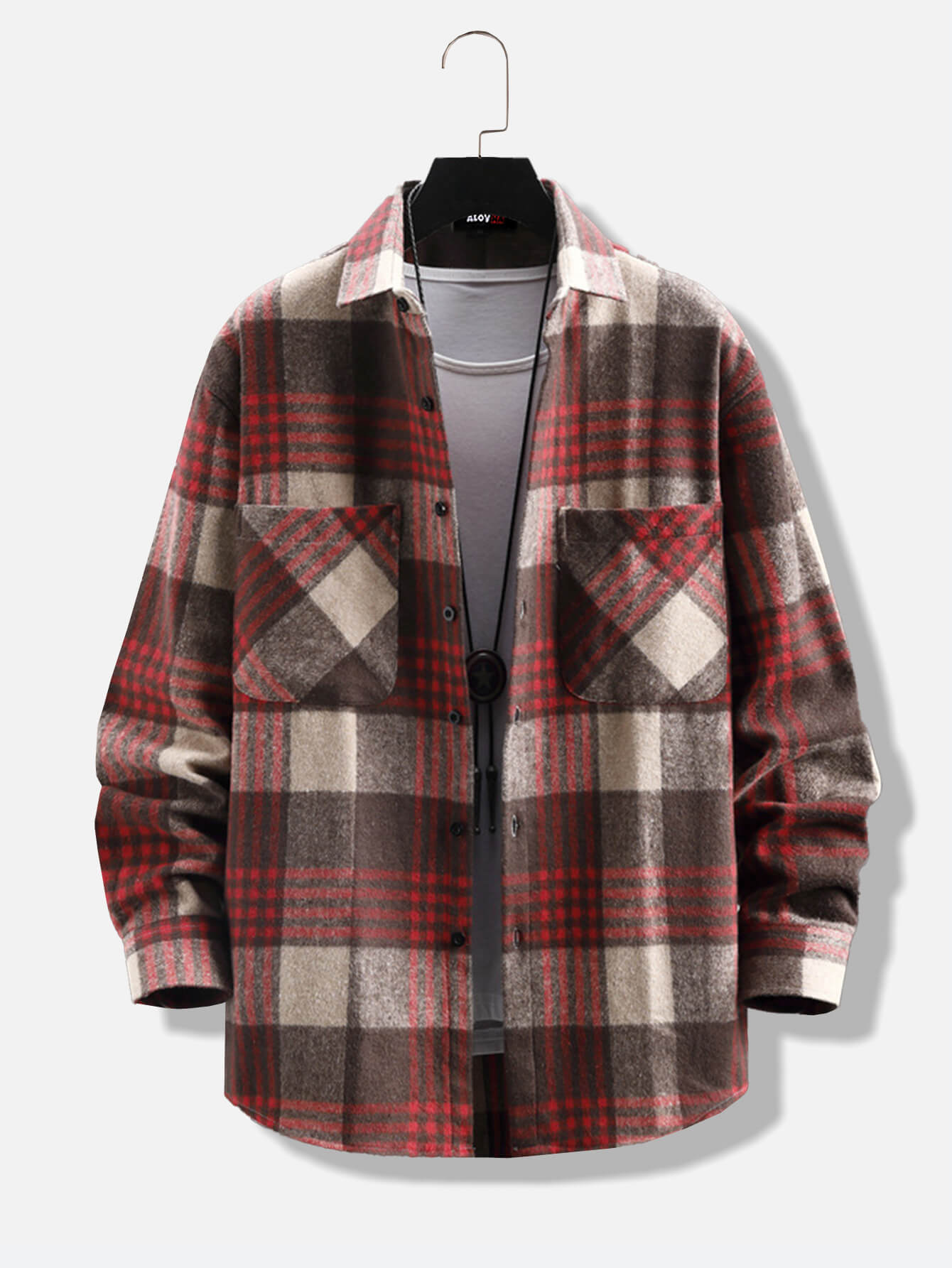 Trendy Fashionable Plaid Button Long Sleeve Jacket