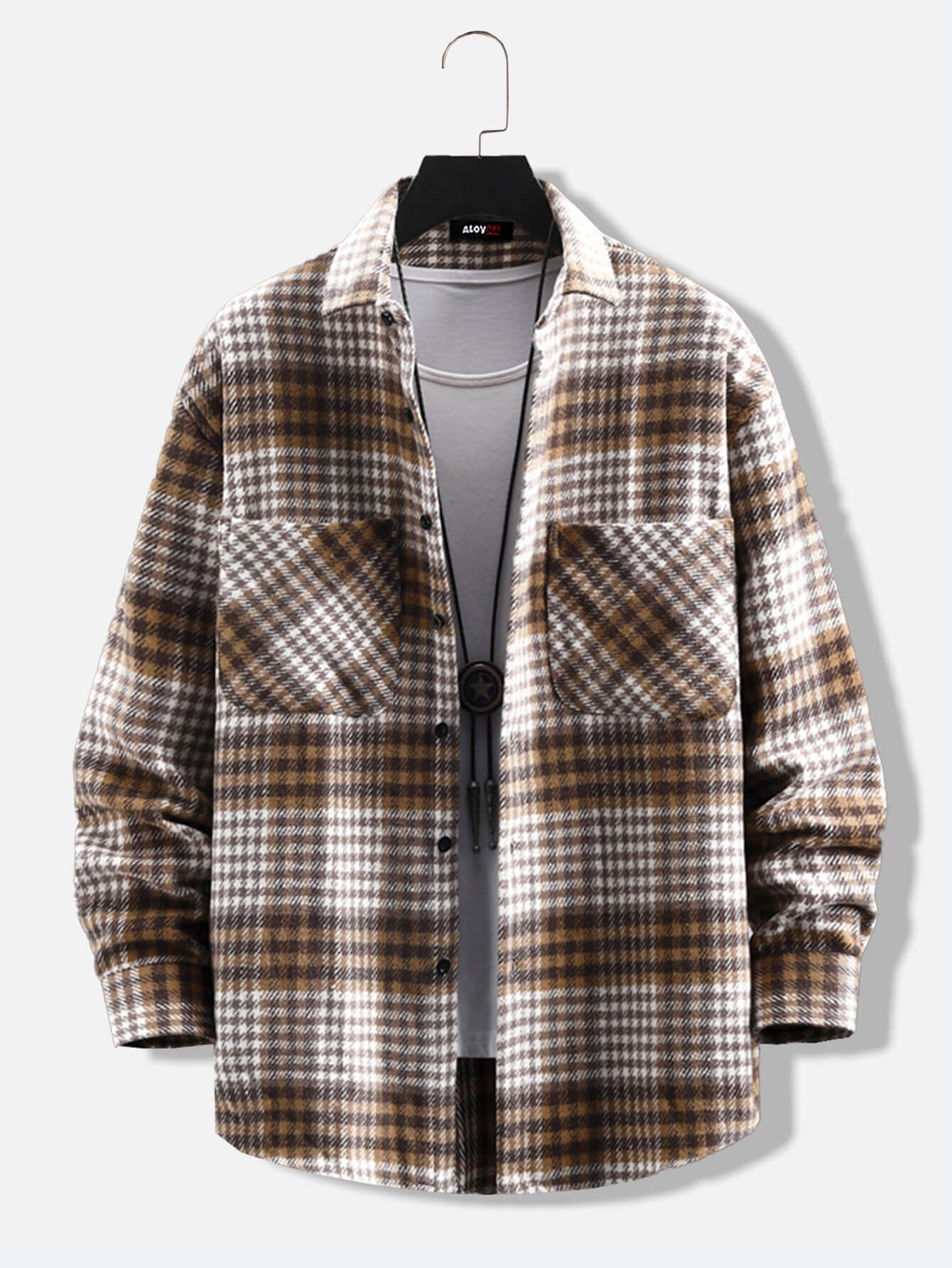 Trendy Fashionable Plaid Button Long Sleeve Jacket