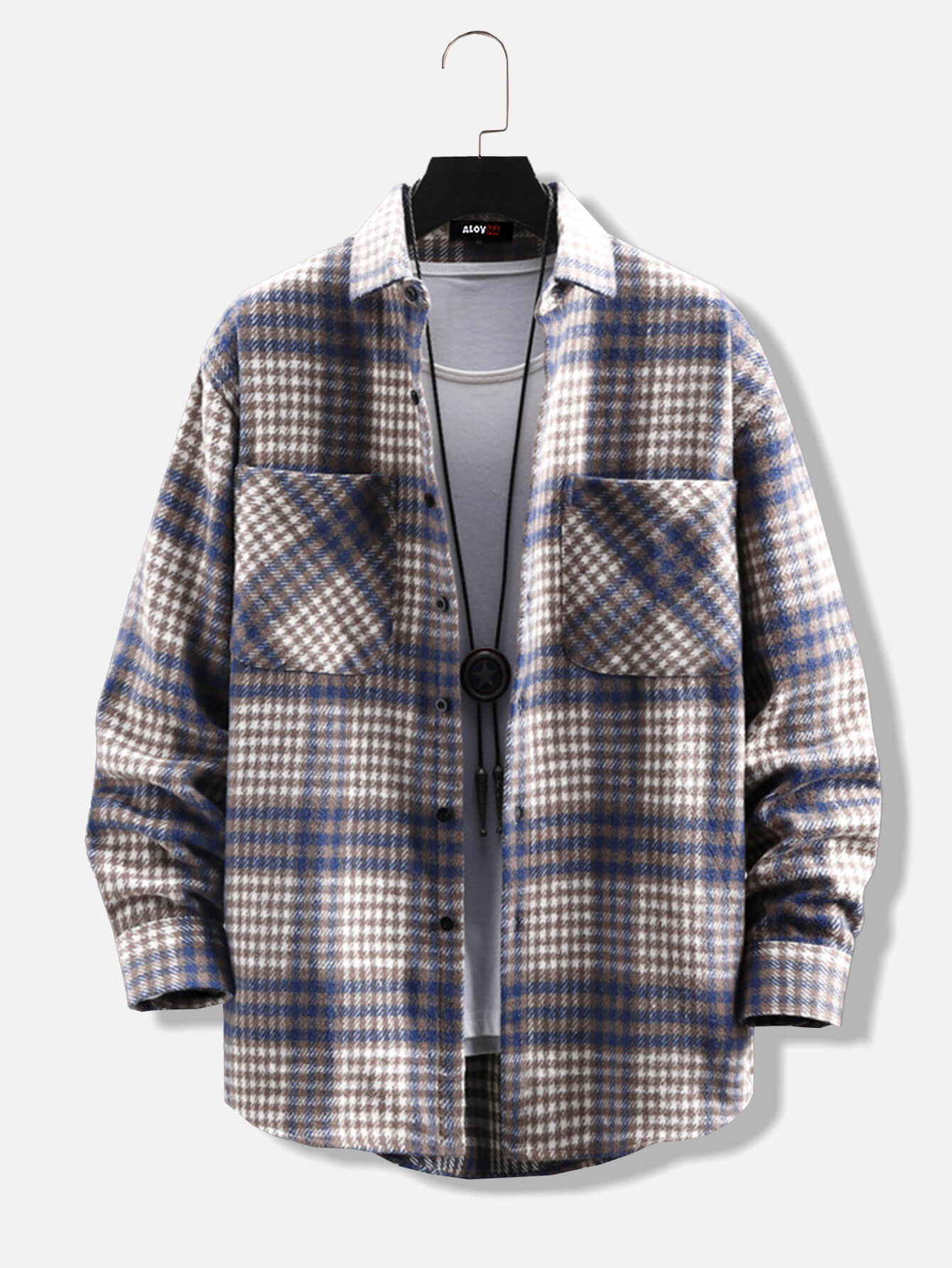 Trendy Fashionable Plaid Button Long Sleeve Jacket