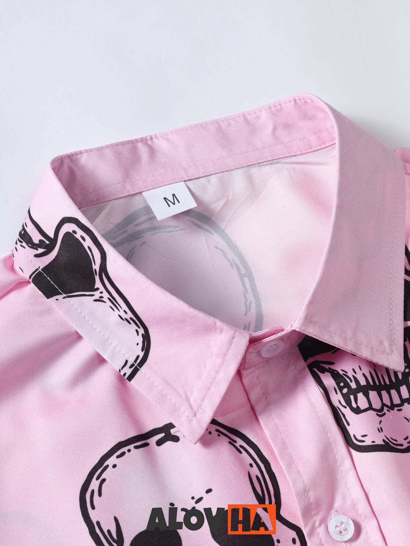 Trendy Pink Skull Print Lapel Collar Shirt