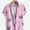 Trendy Pink Skull Print Lapel Collar Shirt