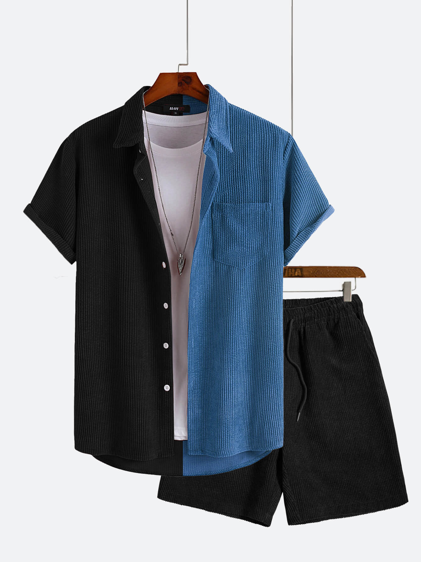 Mens Two-Piece Matching Set ColorBlock Corduroy