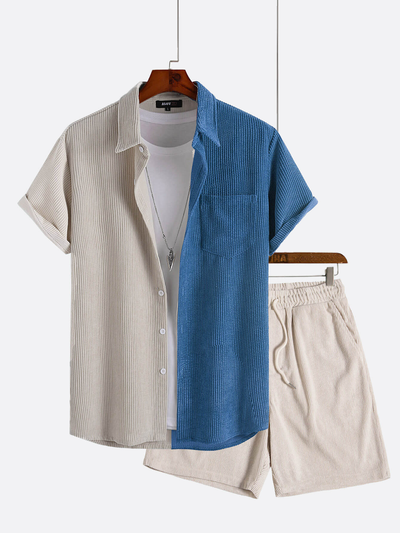 Mens Two-Piece Matching Set ColorBlock Corduroy