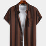 Mens Vintage Striped Short Sleeve Button Up Collared Retro Shirt