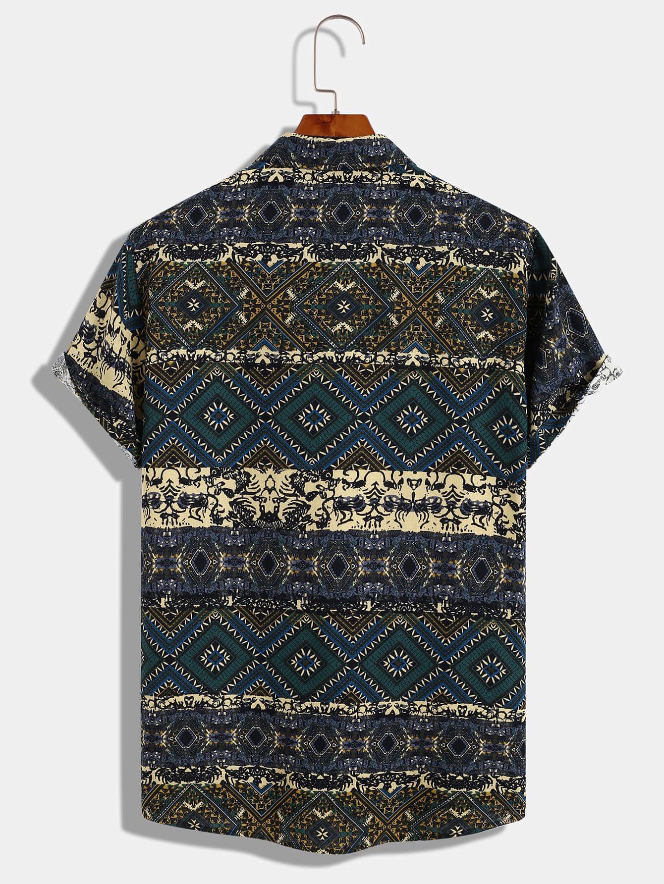 Vintage Ethnic Diamond Stripe Print Shirt