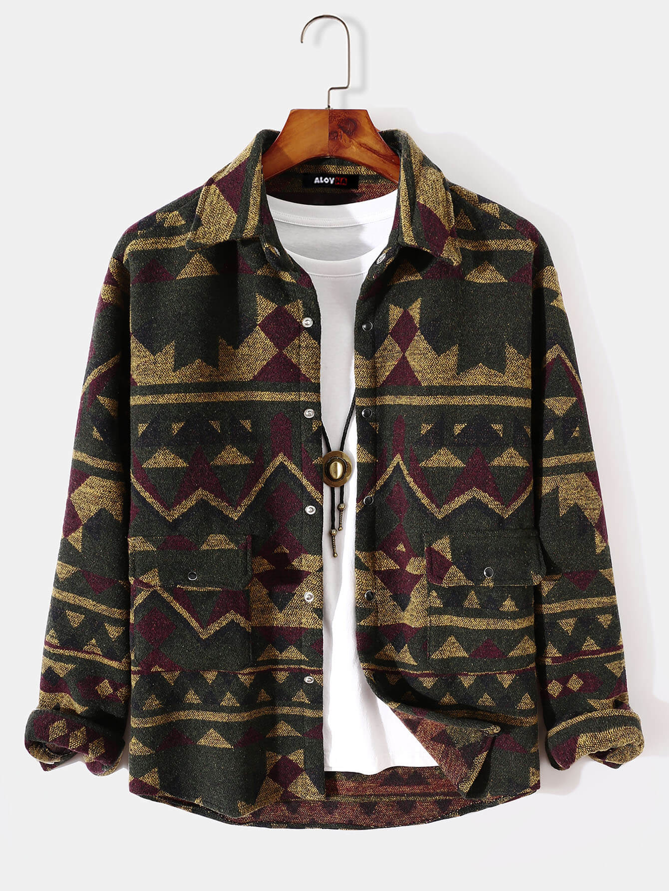 Vintage Ethnic Geometric Pattern Wool Shirt