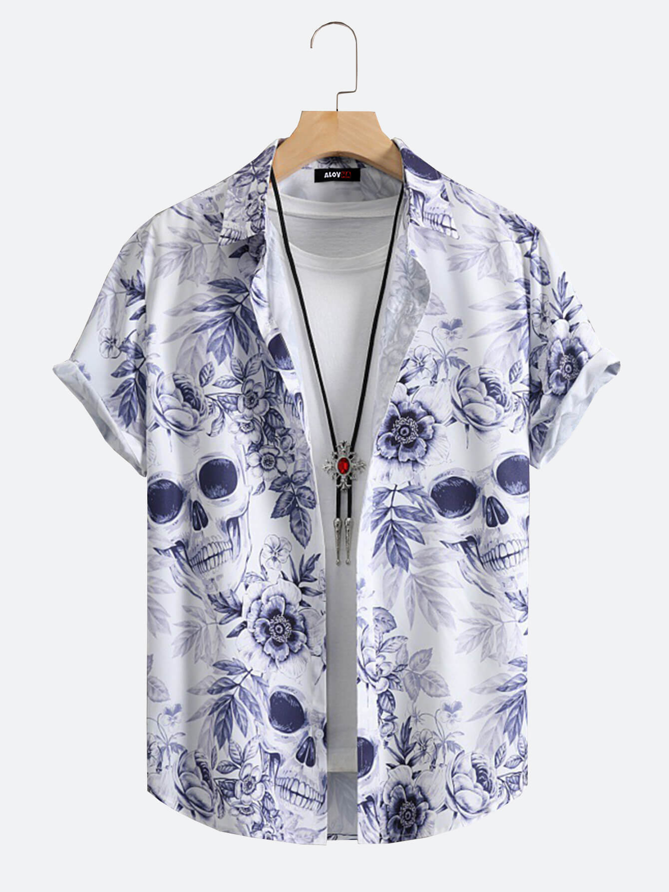 Vintage Floral Skull Mens Shirt