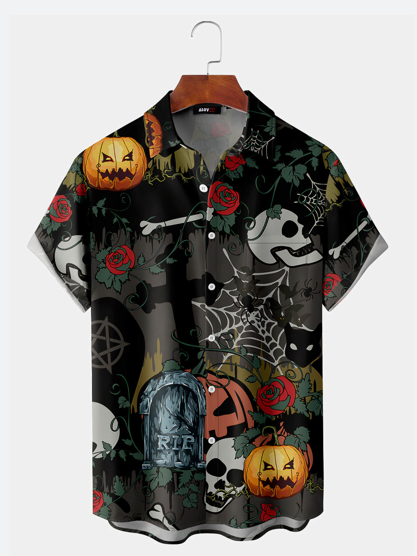 Vintage Halloween Skull Creative Print Button Shirt