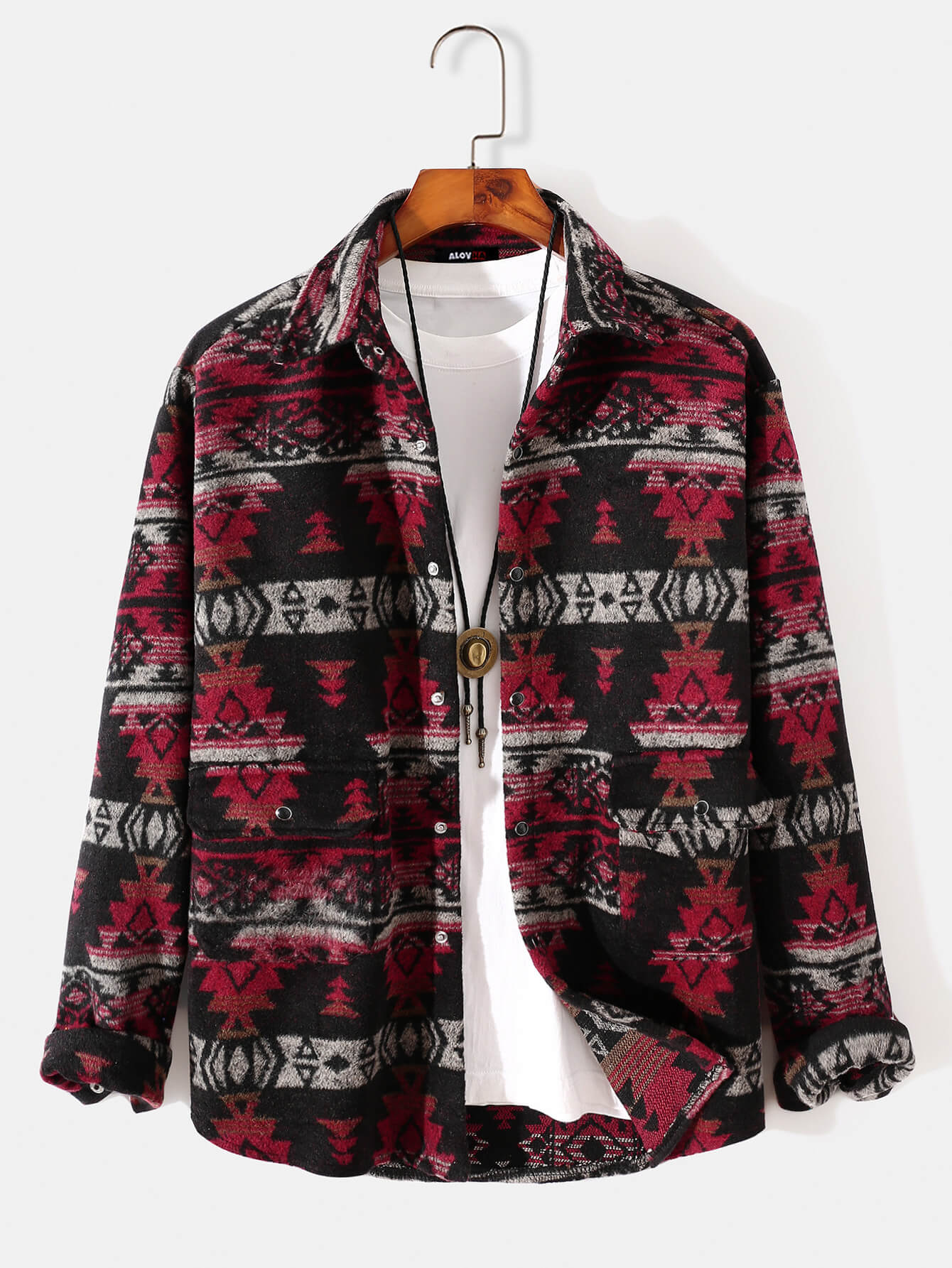 Vintage Style Lapel Long Sleeve Men's Geometric Graphic Print Shirt