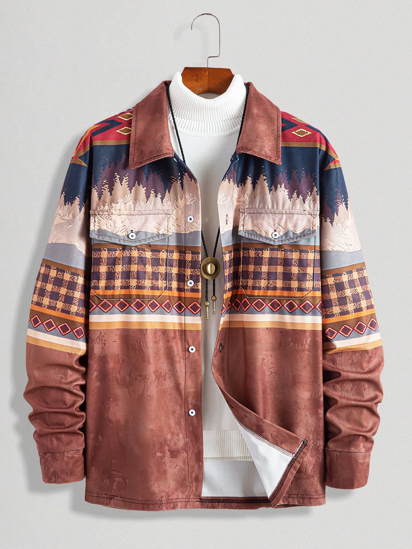 Vintage Tribal Pattern Corduroy Lapel Shirt