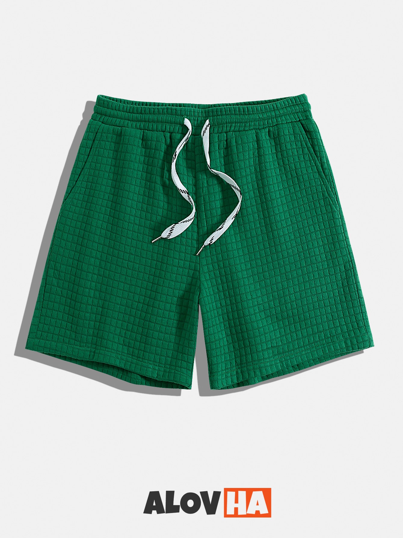 Waffle Solid Drawstring Shorts