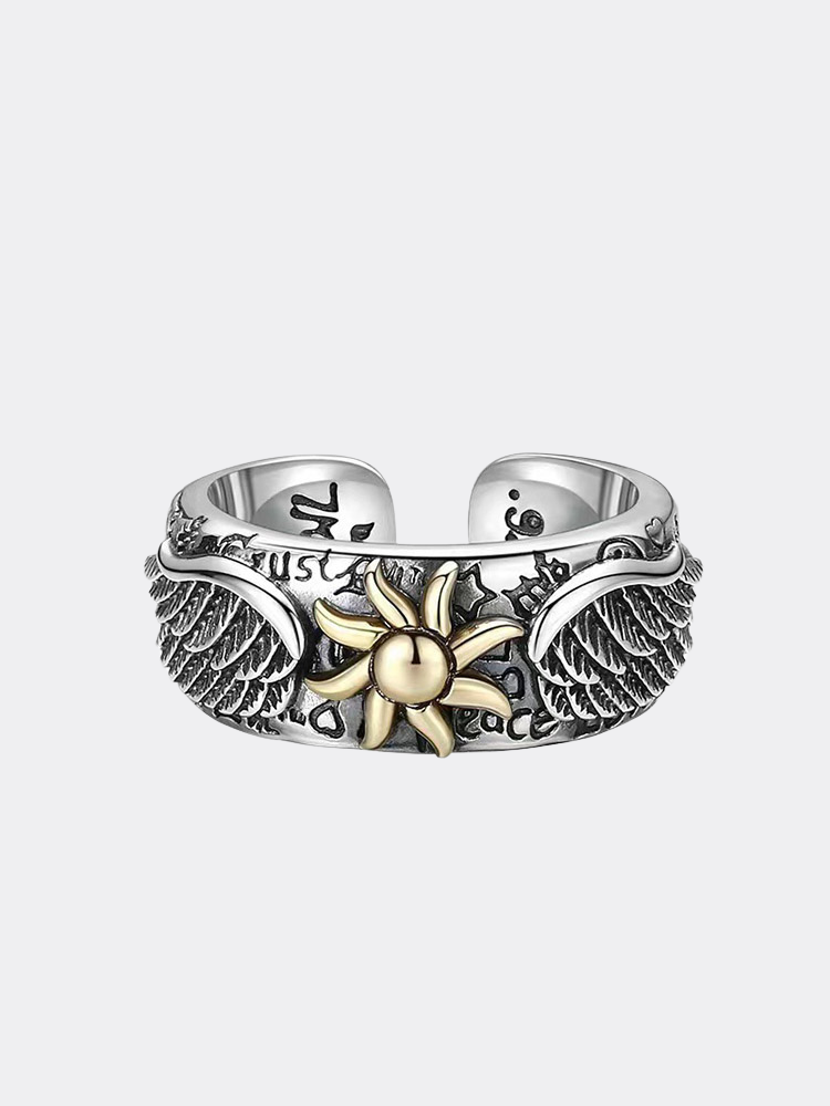 Anillo abierto de cobre con alas de girasol