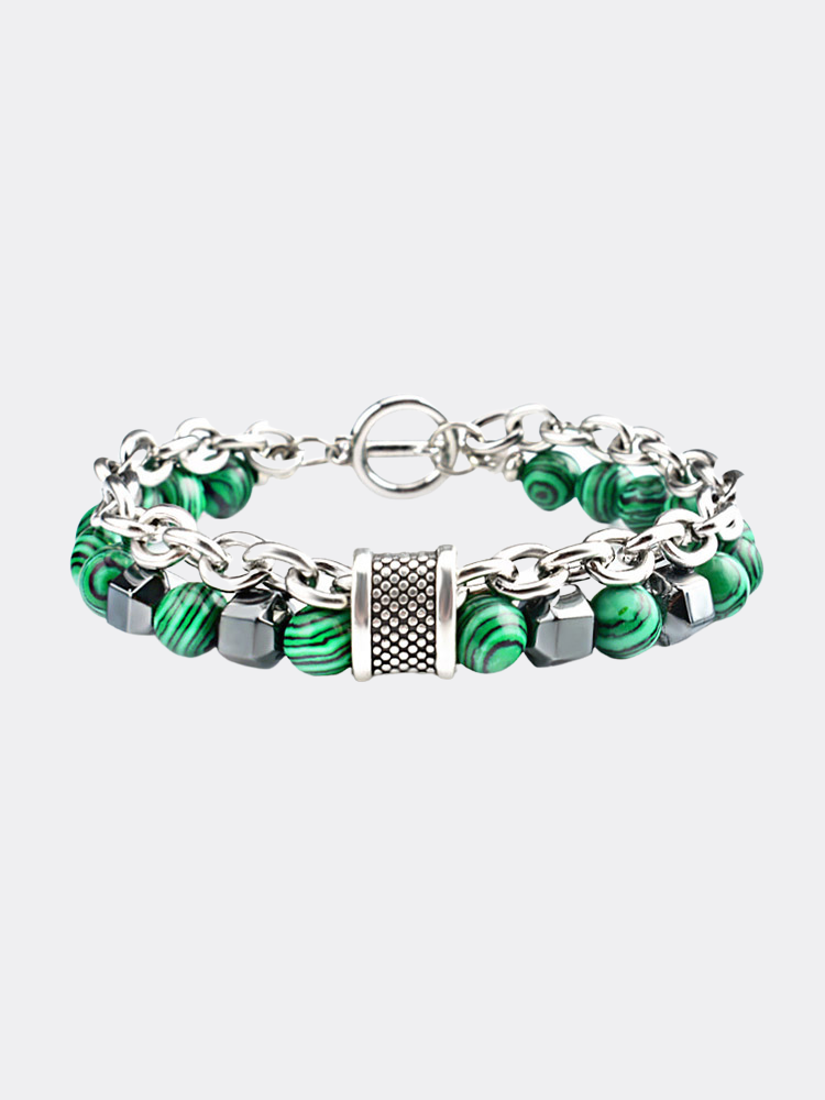 Malachite Beaded Alloy Bracelet