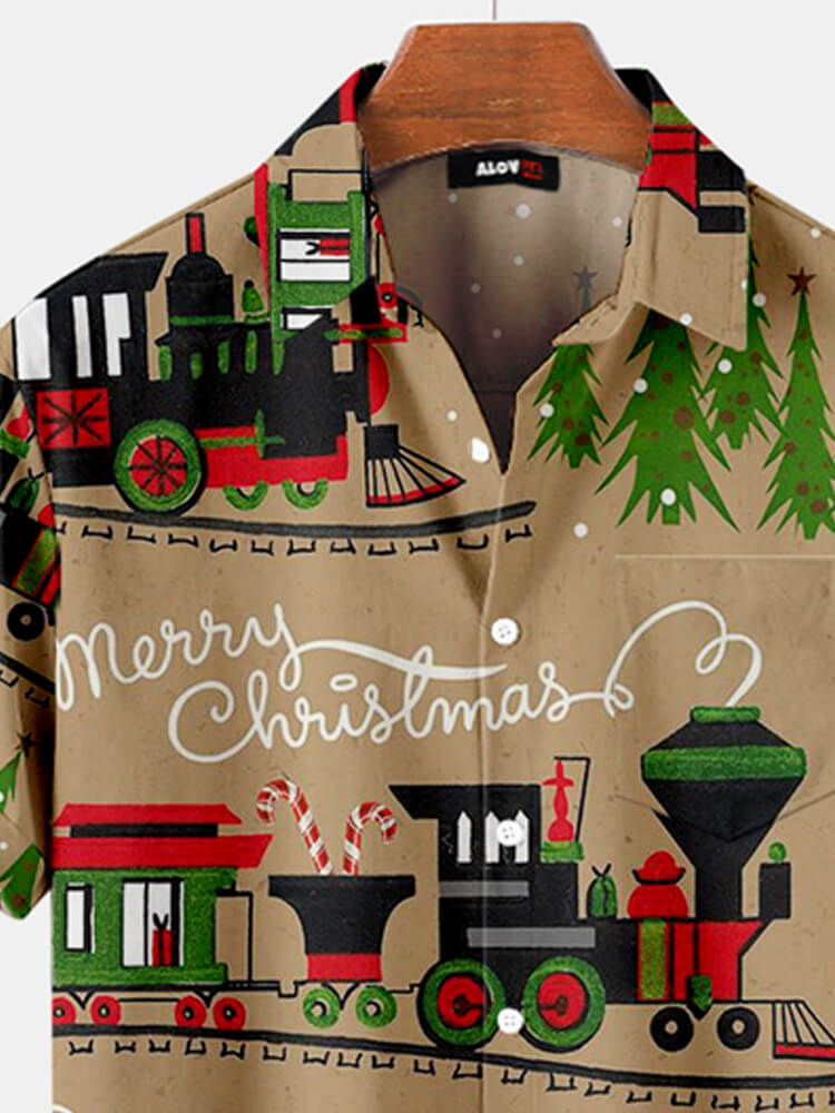 Christmas Train And Tree Print Shirt