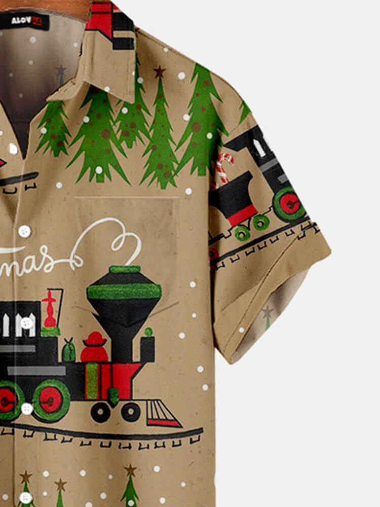 Christmas Train And Tree Print Shirt