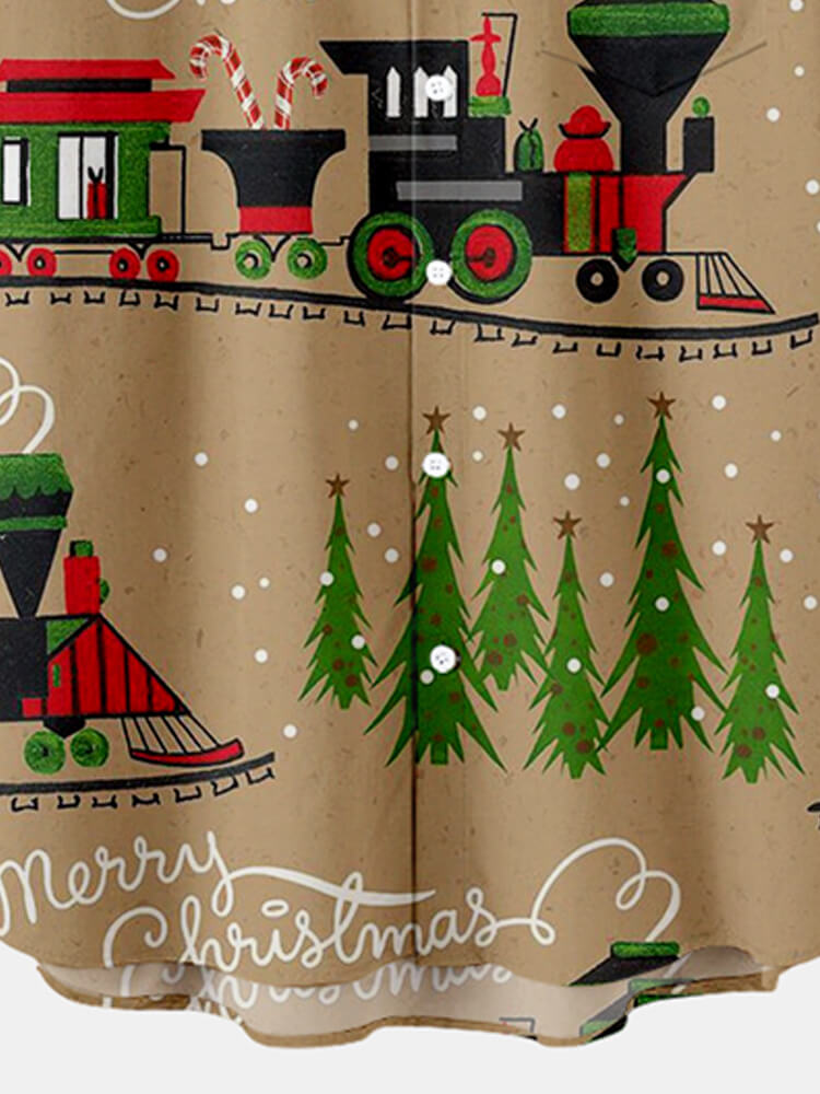 Christmas Train And Tree Print Shirt