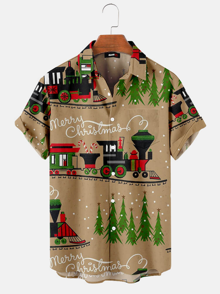 Christmas Train And Tree Print Shirt