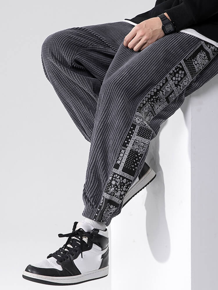 Corduroy Paisley Print Panel Pant