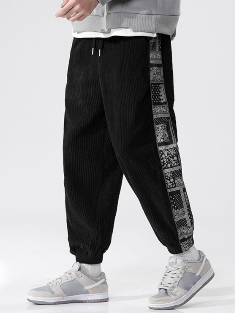 Corduroy Paisley Print Panel Pant