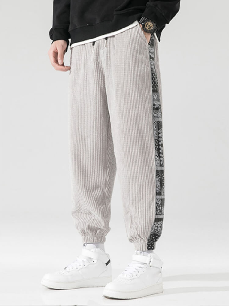 Corduroy Paisley Print Panel Pant