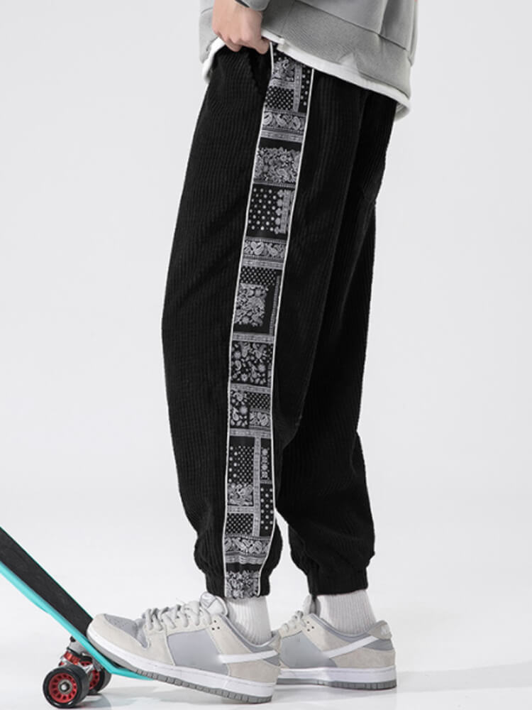 Corduroy Paisley Print Panel Pant