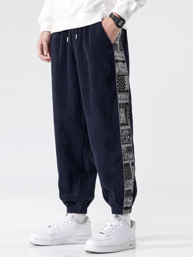 Corduroy Paisley Print Panel Pant