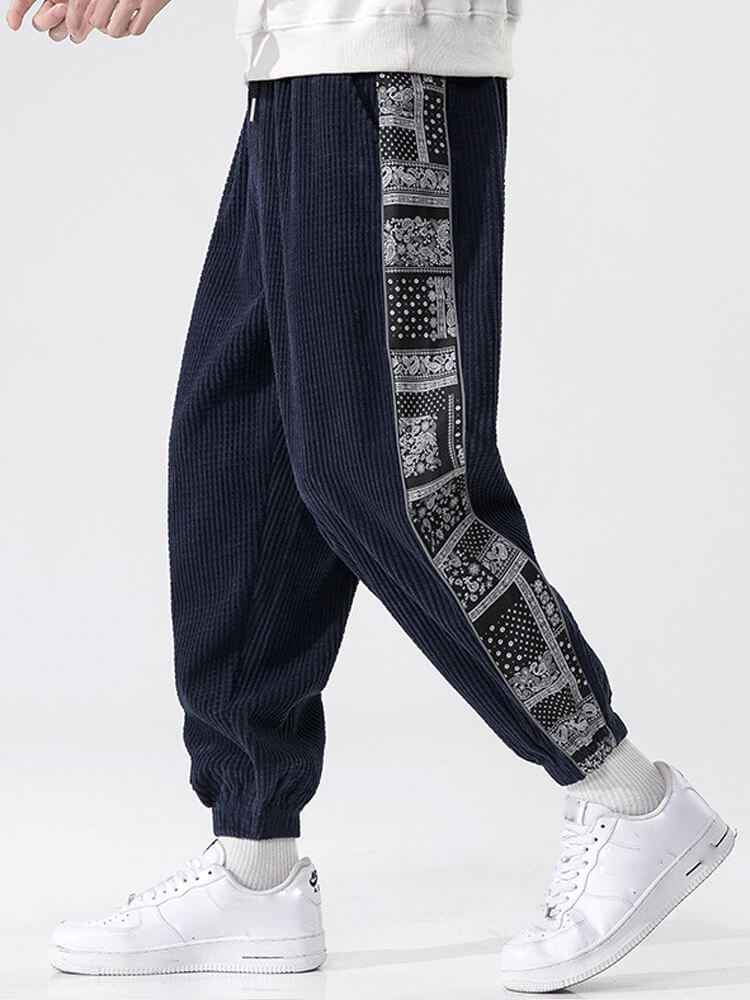 Corduroy Paisley Print Panel Pant