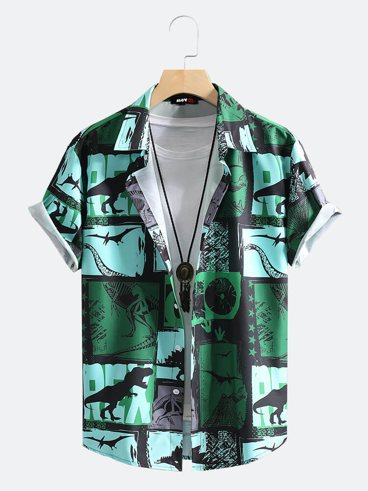 Dinosaur Print Lapel Shirt