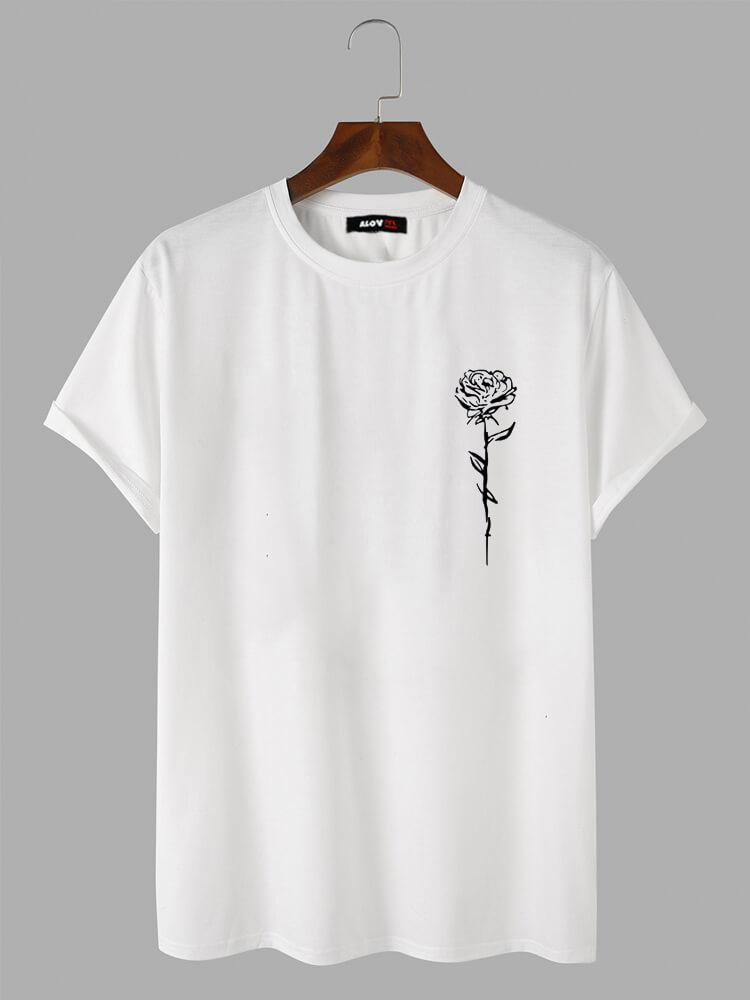 Rose Line Casual Cotton T-Shirt