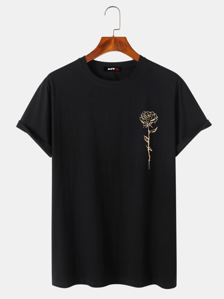 Rose Line Casual Cotton T-Shirt