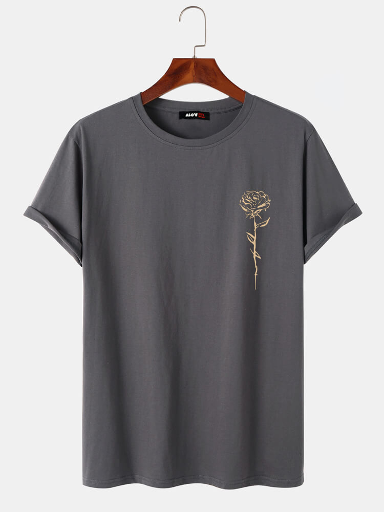 Rose Line Casual Cotton T-Shirt