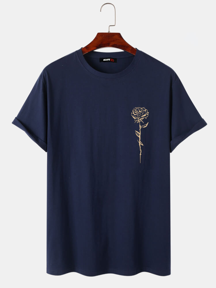 Rose Line Casual Cotton T-Shirt